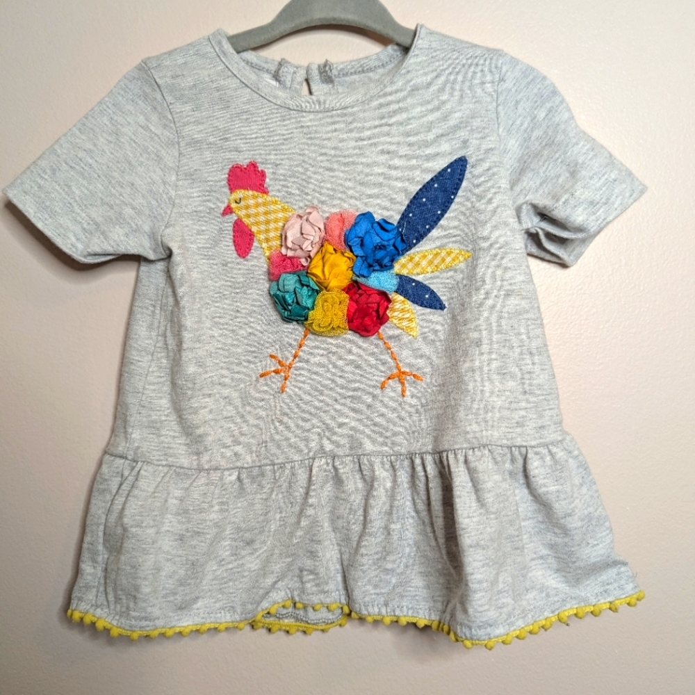Mud Pie Boutique Gray Shirt with Colorful Rooster Design